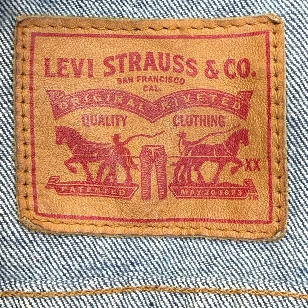 Levi‎ Strauss & Co Mens Dark Wash Denim Trucker Jacket Blue Cotton Size Large